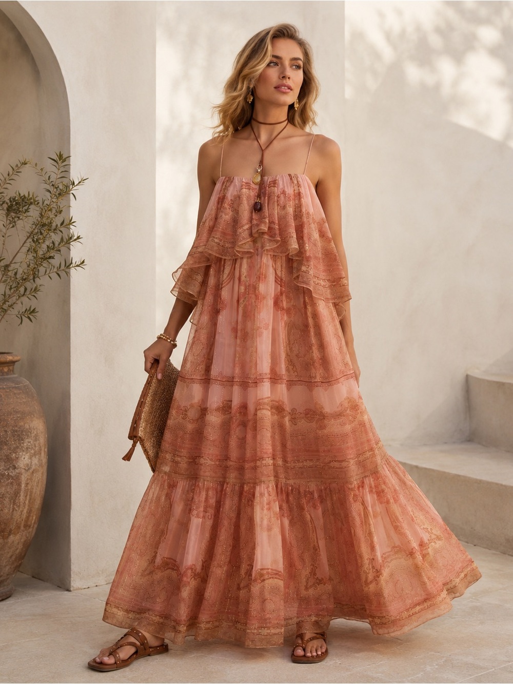 Zimmermann Dusty Rose Tiered Strapless Maxi Dress